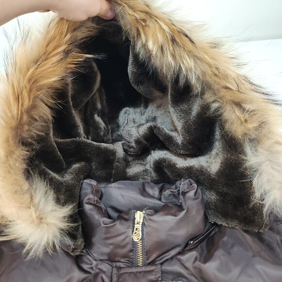Vintage Y2k Rocawear Jacket Womens XL Down Filled Fur Trim Brown Bomber Brown - Picture 4 of 14